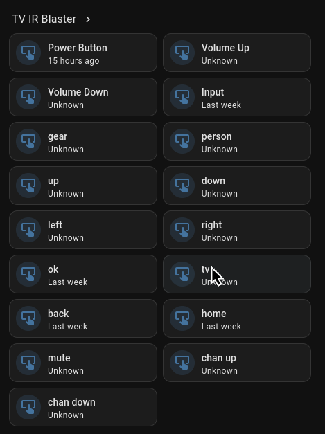 Screenshot of homeassistant dashboard with TV esphome device